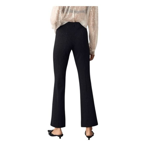 Mauve Anthropologie Margot Stripe Kick-Flare Trousers Navy XXSP - Picture 4 of 9